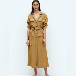 Elegant Tan Belted Dress